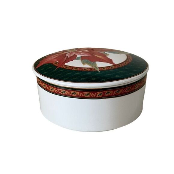 Mikasa Holiday‎ Fleur Lidded Trinket Box/Candy Dish circa 1980 Poinsettia - Picture 4 of 7